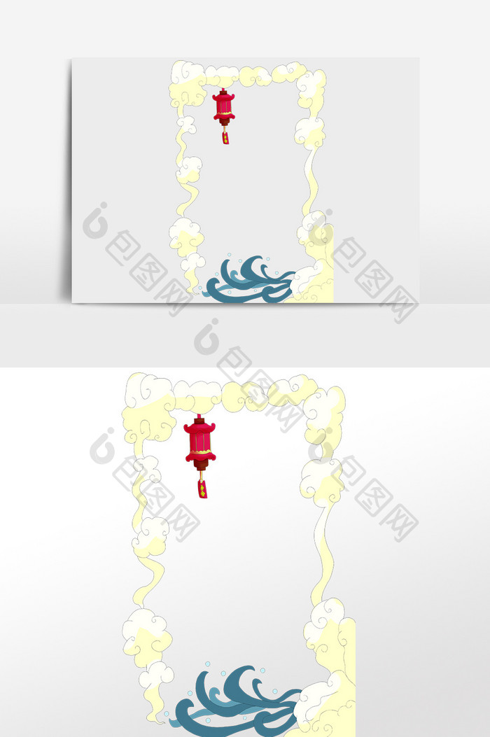 国潮金色祥云灯笼边框