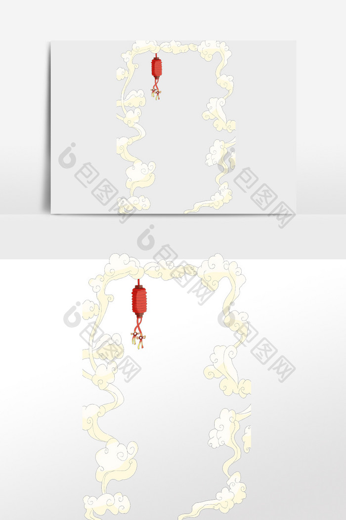 国潮风金色祥云灯笼边框