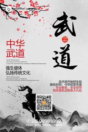 中国风水墨武侠武道教育机构宣传海报