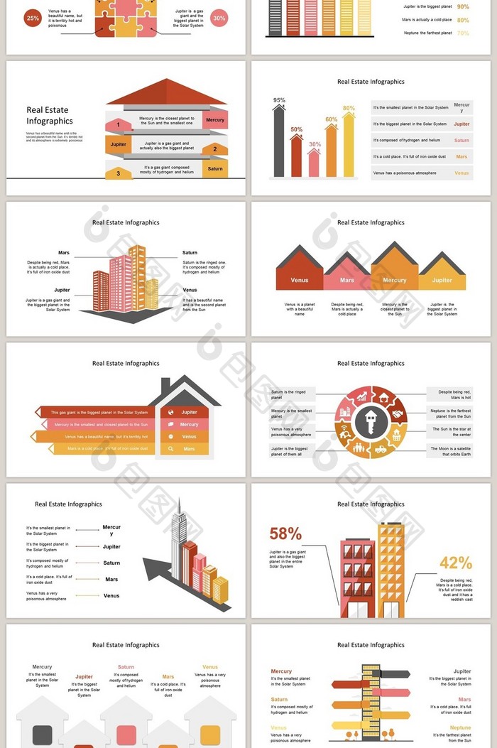 橙黄色房子建筑40页PPT图表合集