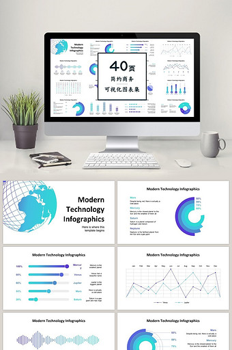 清新蓝色渐变40页PPT图表合集图片