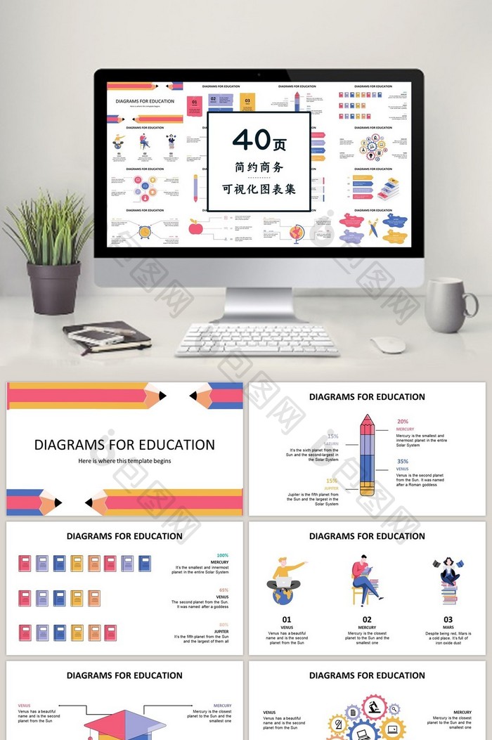 橙色学习铅笔40页PPT图表合集