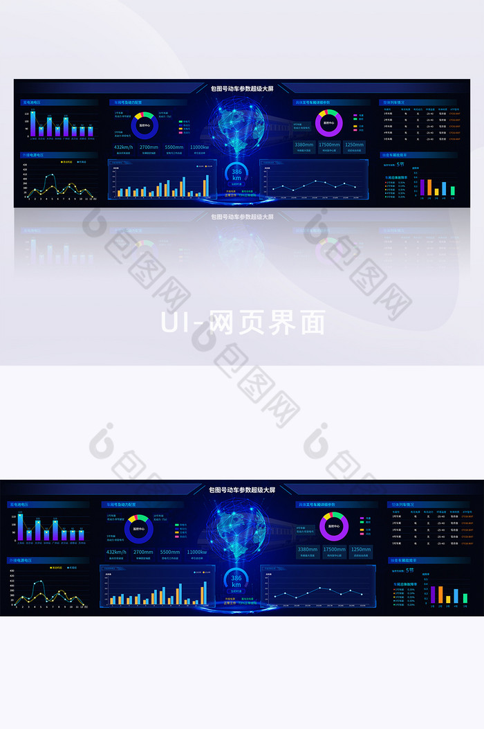 蓝色科技动车运行参数监测大数据超级大屏图片图片