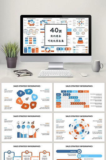 橙蓝色商务简约40页PPT图表合集图片