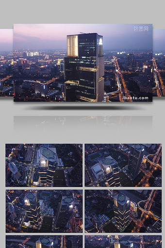 航拍郑州绿地中心双子塔夜景地标建筑图片