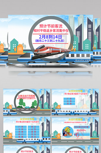 春运交通客流MG动画AE模板图片