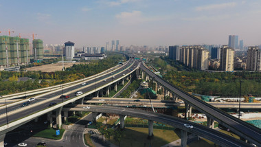 杭州市机场高速高架桥车流航拍视频