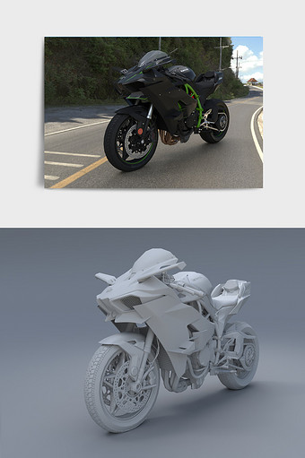 黑色4s店高端摩托车C4D模型图片