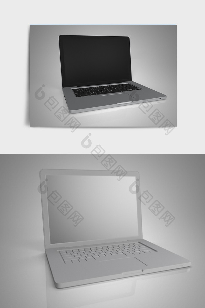 黑白简约笔记本电脑C4D模型