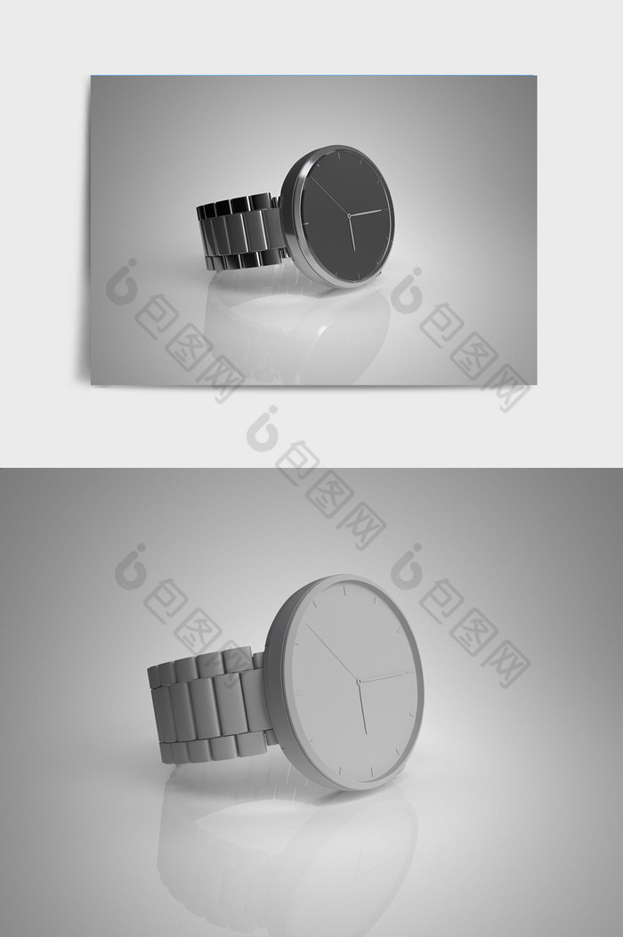 银黑色简约石英手表C4D模型图片图片