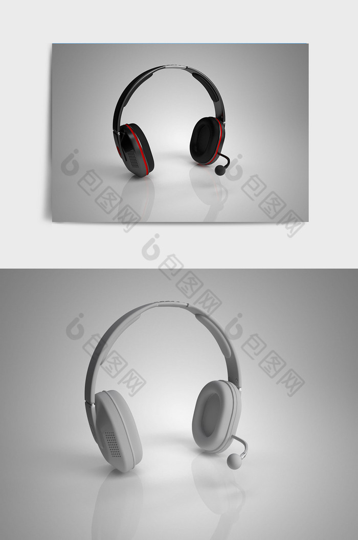 红黑色简约耳机C4D模型图片图片