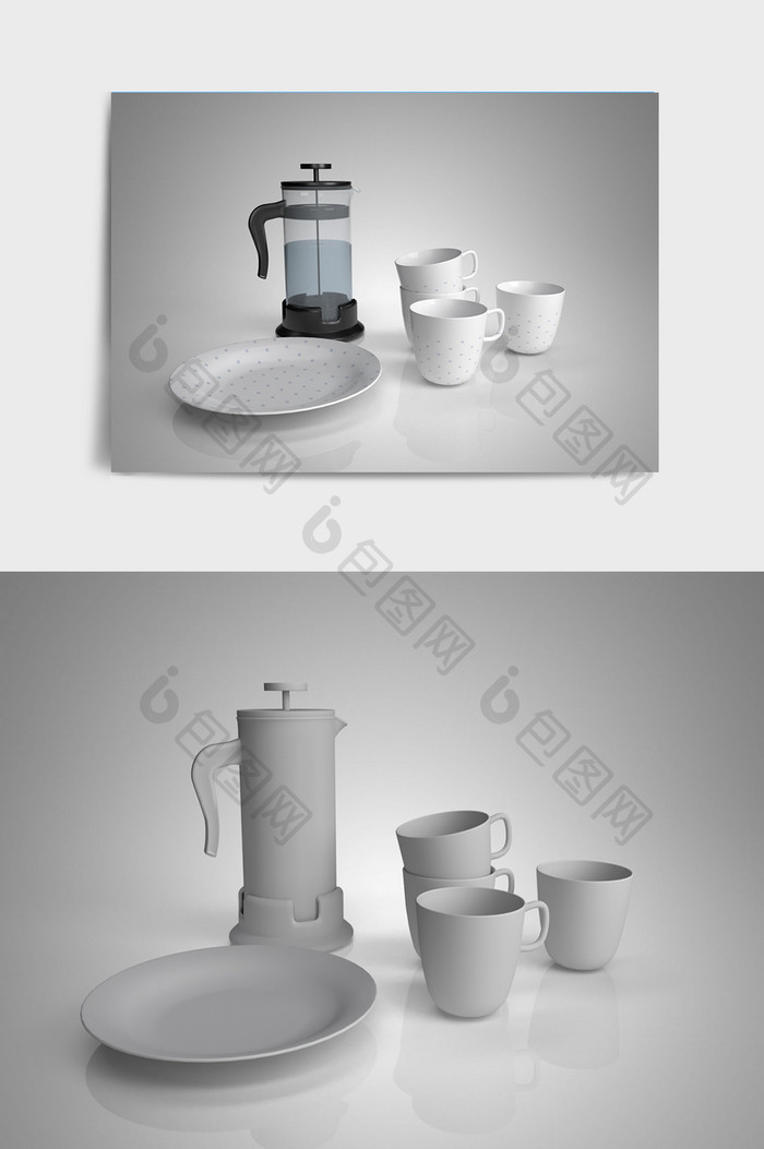 白色简约水壶茶具C4D模型