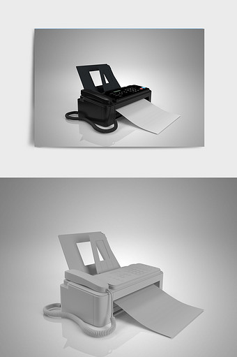 黑色家用传真机打印机C4D模型图片
