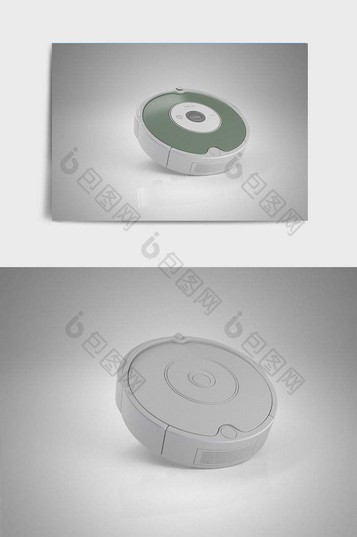 白绿色简约扫地机器人C4D模型