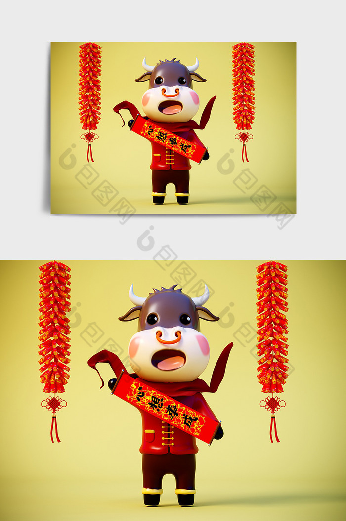 C4D牛年春节传统民俗卡通IP形象效果图图片图片