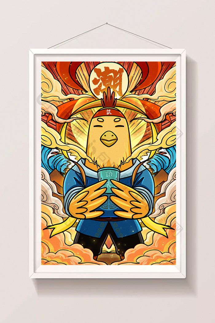 中国风鸡功夫茶插画图片