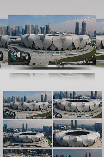 杭州奥体博览中心主体育场航拍视频图片