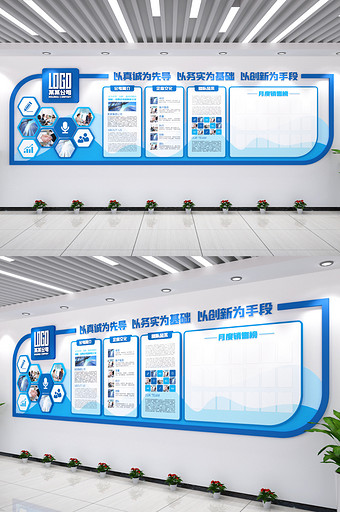 蓝色企业文化展板企业文化墙背景图片房地产图片