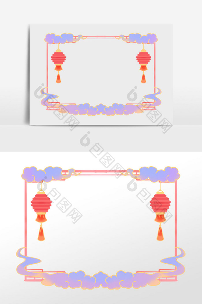 新年祥云灯笼边框