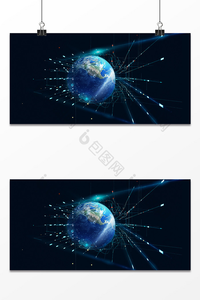 蓝色星球炫酷数据科技地球未来感背景