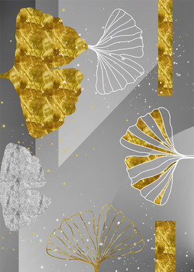 新中式抽象轻奢烁金银杏叶金色装饰画