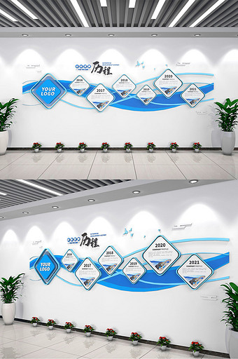 蓝色科技企业发展历程文化墙图片