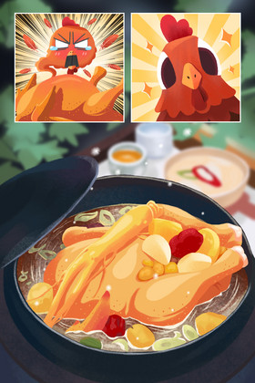 精美鸡汤鸡肉儿童插画