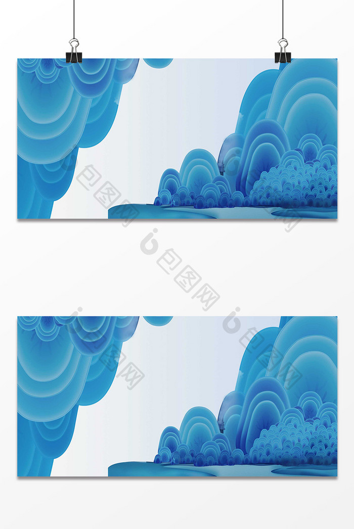 蓝色中国风山水纹理抽象背景