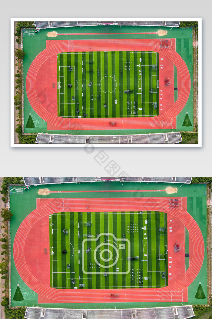 航拍大学校园操场军训摄影图片图片