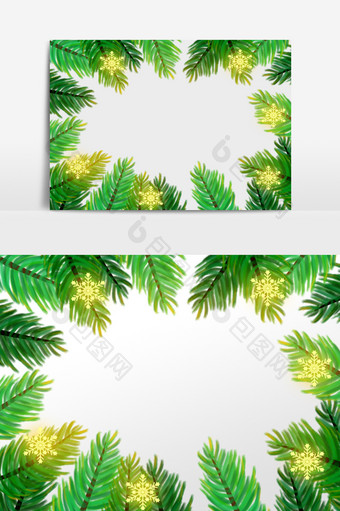 圣诞绿色松枝星星边框图片