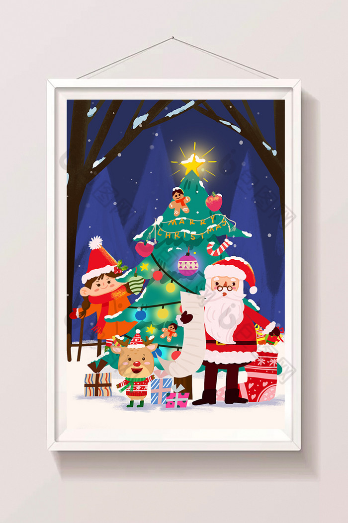 圣诞节平安夜圣诞老人派发礼物插画图片图片