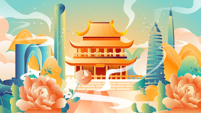 苏州城市建筑插画图