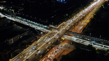 航拍南京城市夜景河西金鹰应天高架车流