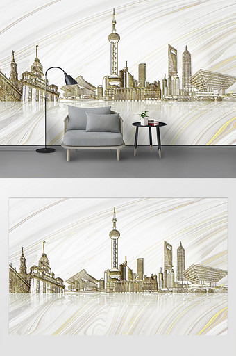 简约大气大理石质感纹理金色广州城市背景墙图片