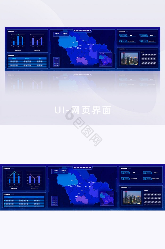 蓝色科技城市规划数监测大数据超级大屏图片