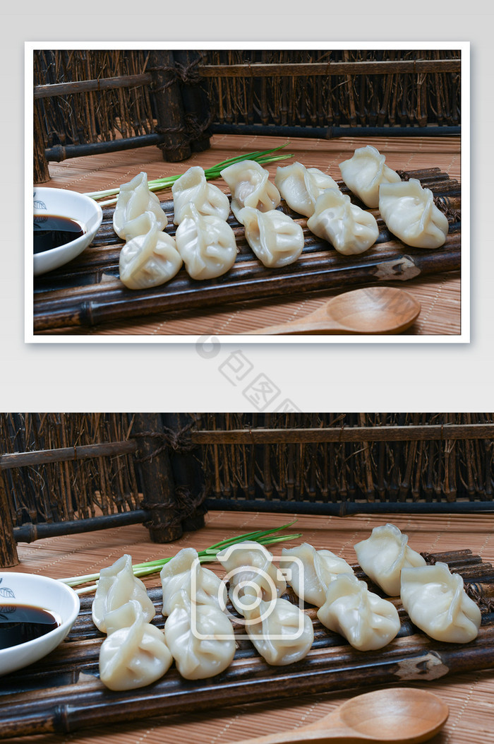 水饺油碟木碗小葱竹排图片图片
