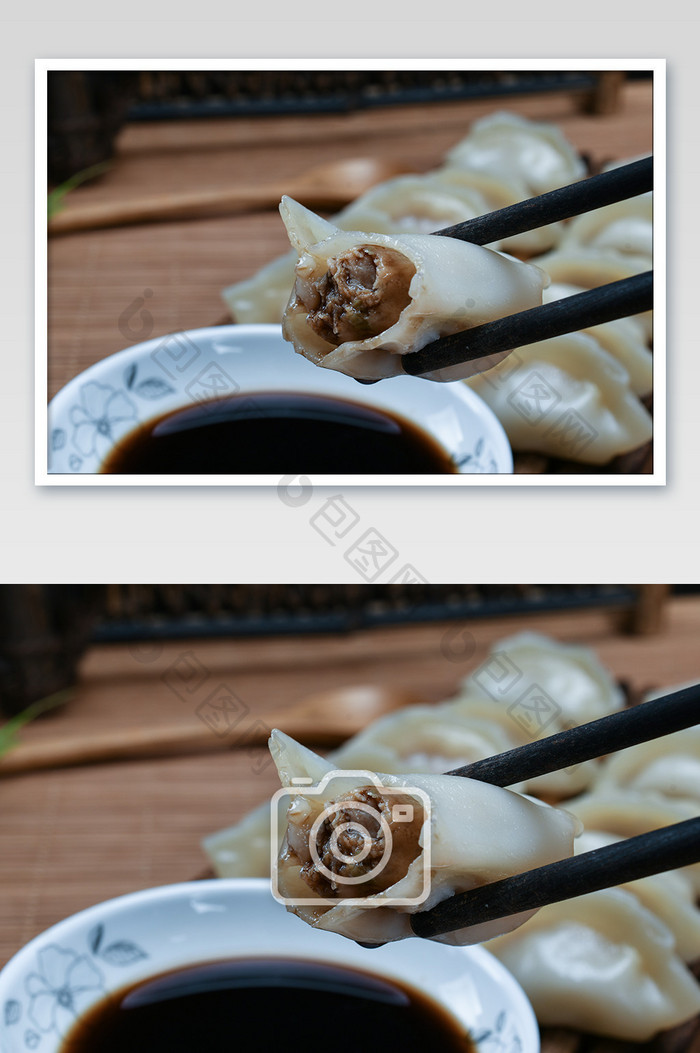 筷子夹水饺油碟醋