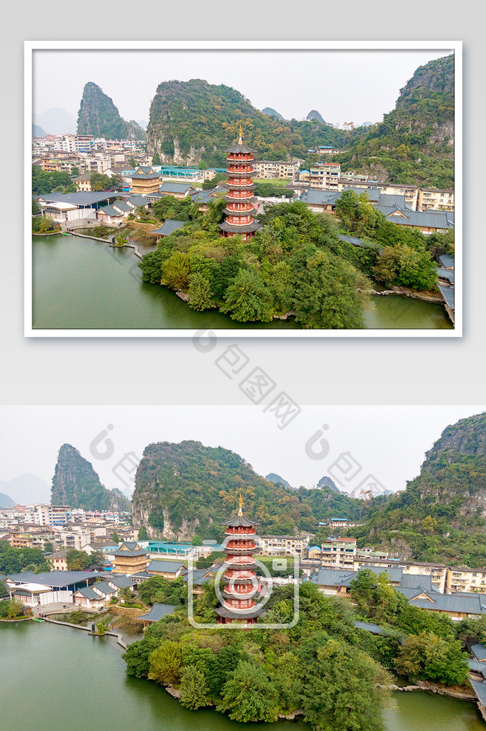 航拍广西桂林古建筑木龙塔摄影图片图片