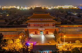 夜色下的北京故宫紫禁城建筑摄影图片