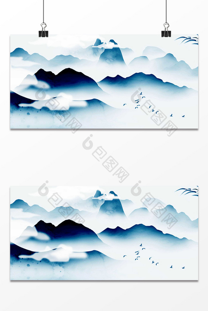 蓝色中国风山水抽象背景