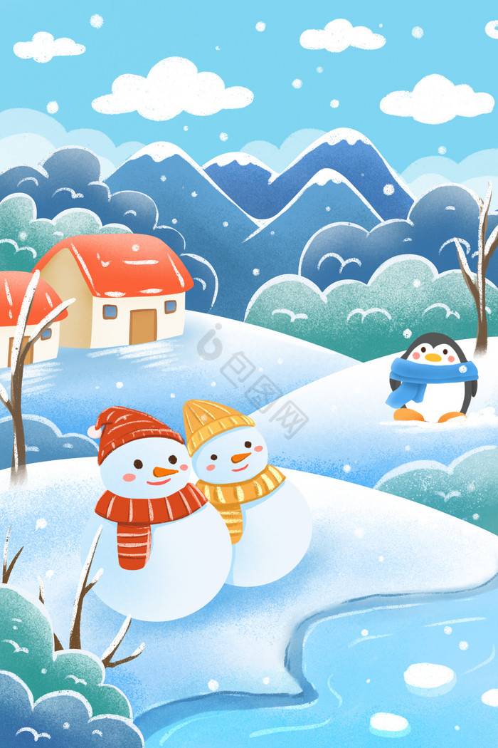 大雪雪景风景插画图片