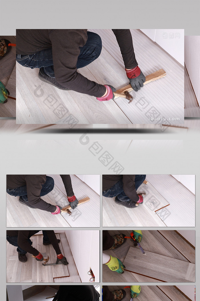 实拍木工测量板材锯木板
