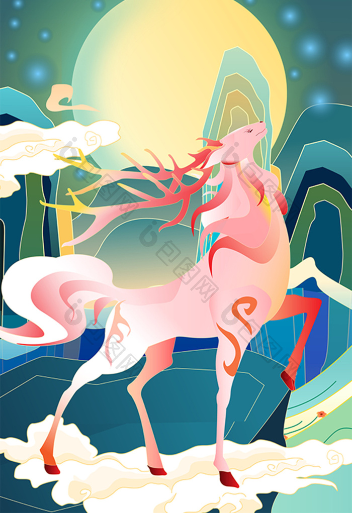 山海经夫诸神兽插画图片-包图网