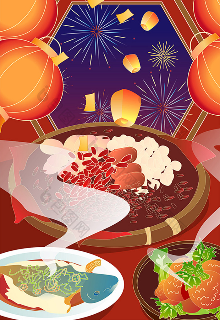 中国风传统美食插画矢量图