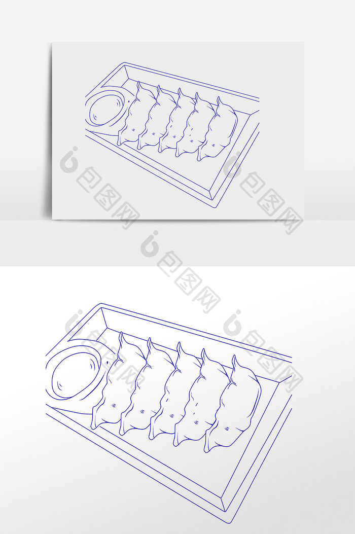 蓝色线描冬至饺子