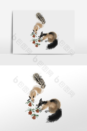 中国风水墨动物松鼠图片