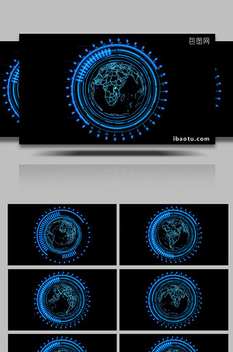 蓝色科技地球旋转运动带通道特效元素图片