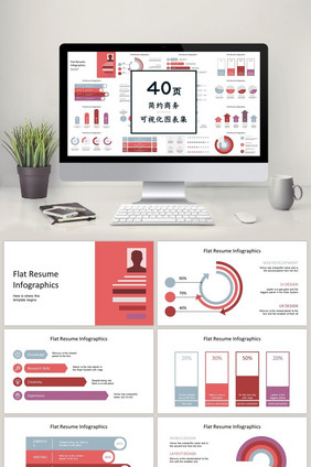 红色简历个人信息40页PPT图表合集