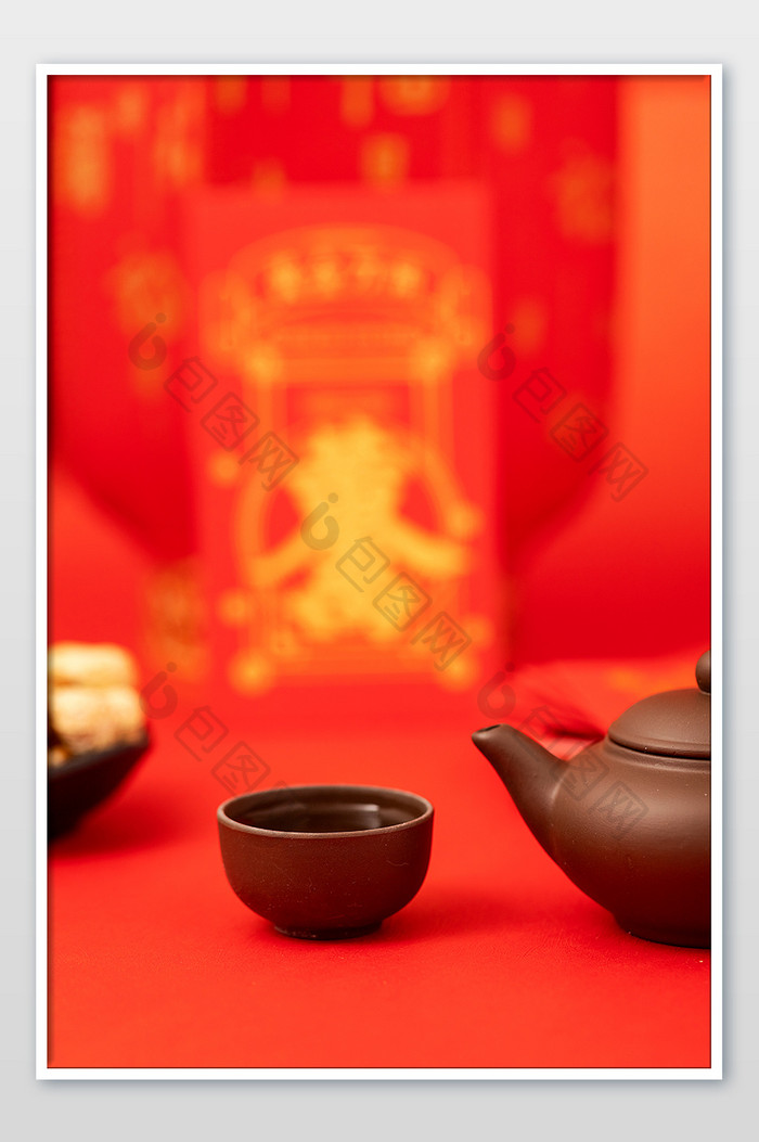 茶具红包背景新年新春喜庆海报