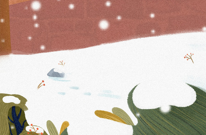 手绘插画小雪节气窗台女孩赏雪飘雪日签海报